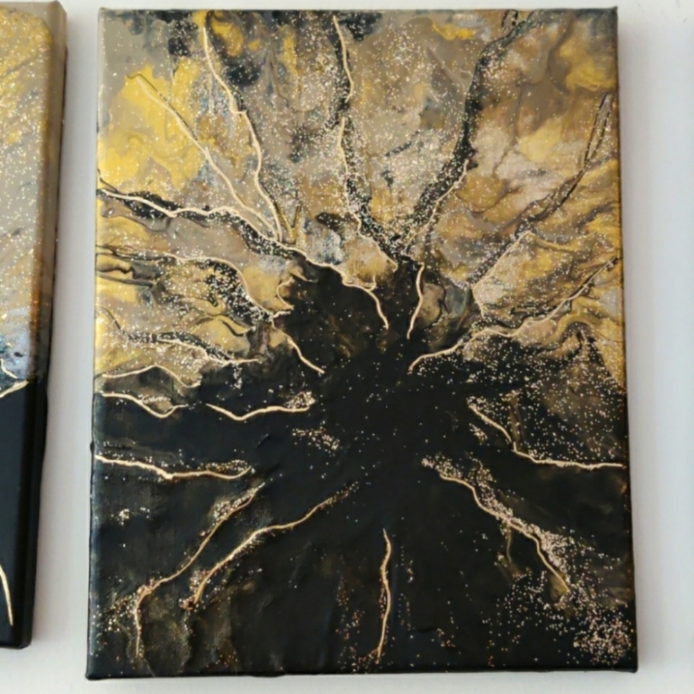 Original Acrylic Pour Black and Gold Painting - Picture 2 of 2